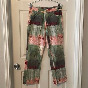 Walking Arts Australia stretch pants Sz 10 orange green painting
